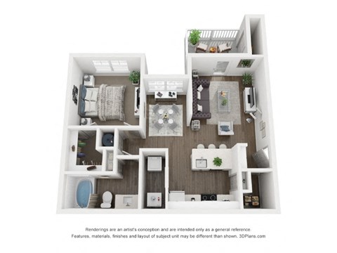 Floor plan for 1 bed, 1 bath, 783 sqft